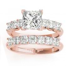 Diamond Princess cut Bridal Set Ring 14k Rose Gold (1.30ct)