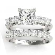 Diamond Princess cut Bridal Set Ring 18k White Gold (1.30ct)