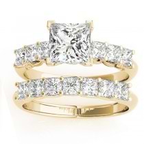 Diamond Princess cut Bridal Set Ring 18k Yellow Gold (1.30ct)