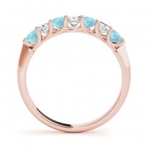 Princess cut Diamond & Aquamarine Bridal Set 14k Rose Gold 1.30ct