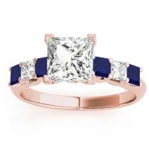 Princess cut Diamond & Blue Sapphire Bridal Set 14k Rose Gold 1.30ct