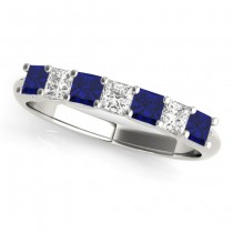 Princess cut Diamond & Blue Sapphire Bridal Set 14k White Gold 1.30ct