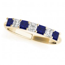 Princess cut Diamond & Blue Sapphire Bridal Set 14k Yellow Gold 1.30ct