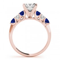 Princess cut Diamond & Blue Sapphire Bridal Set 18k Rose Gold 1.30ct