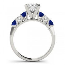 Princess cut Diamond & Blue Sapphire Bridal Set 18k White Gold 1.30ct