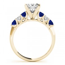 Princess cut Diamond & Blue Sapphire Bridal Set 18k Yellow Gold 1.30ct