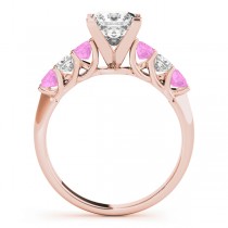 Princess cut Diamond & Pink Sapphire Bridal Set 14k Rose Gold 1.30ct