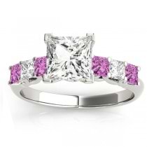 Princess cut Diamond & Pink Sapphire Bridal Set 14k White Gold 1.30ct