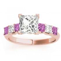 Princess cut Diamond & Pink Sapphire Bridal Set 18k Rose Gold 1.30ct