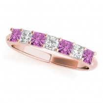Princess cut Diamond & Pink Sapphire Bridal Set 18k Rose Gold 1.30ct