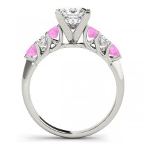 Princess cut Diamond & Pink Sapphire Bridal Set 18k White Gold 1.30ct