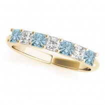 Diamond & Aquamarine Princess Wedding Band Ring 14k Yellow Gold 0.70ct