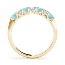 Diamond & Aquamarine Princess Wedding Band Ring 14k Yellow Gold 0.70ct
