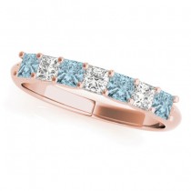 Diamond & Aquamarine Princess Wedding Band Ring 18k Rose Gold 0.70ct