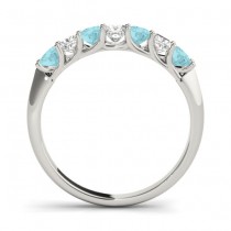 Diamond & Aquamarine Princess Wedding Band Ring 18k White Gold 0.70ct