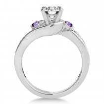 Swirl Design Amethyst & Diamond Engagement Ring Setting 14k White Gold 0.38ct