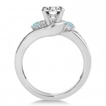 Swirl Design Aquamarine & Diamond Engagement Ring Setting 14k White Gold 0.38ct