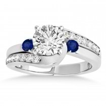 Swirl Design Blue Sapphire & Diamond Engagement Ring Setting 14k White Gold 0.38ct