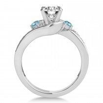 Swirl Design Blue Topaz & Diamond Engagement Ring Setting 14k White Gold 0.38ct