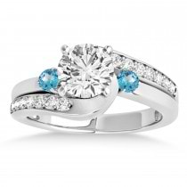 Swirl Design Blue Topaz & Diamond Engagement Ring Setting Palladium 0.38ct