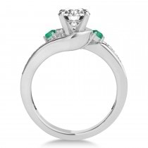 Swirl Design Emerald & Diamond Engagement Ring Setting 14k White Gold 0.38ct