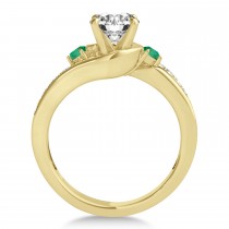Swirl Design Emerald & Diamond Engagement Ring Setting 14k Yellow Gold 0.38ct