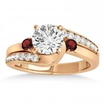 Swirl Design Garnet & Diamond Engagement Ring Setting 18k Rose Gold 0.38ct