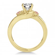 Swirl Design Morganite & Diamond Engagement Ring Setting 14k Yellow Gold 0.38ct
