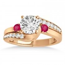 Swirl Design Ruby & Diamond Engagement Ring Setting 18k Rose Gold 0.38ct