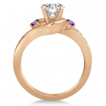 Amethyst & Diamond Swirl Engagement Ring & Band Bridal Set 14k Rose Gold 0.58ct