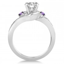 Amethyst & Diamond Swirl Engagement Ring & Band Bridal Set 14k White Gold 0.58ct