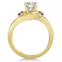 Amethyst & Diamond Swirl Engagement Ring & Band Bridal Set 14k Yellow Gold 0.58ct