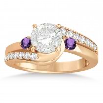 Amethyst & Diamond Swirl Engagement Ring & Band Bridal Set 18k Rose Gold 0.58ct