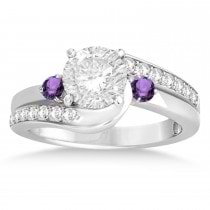 Amethyst & Diamond Swirl Engagement Ring & Band Bridal Set 18k White Gold 0.58ct