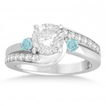 Aquamarine & Diamond Swirl Engagement Ring & Band Bridal Set Platinum 0.58ct
