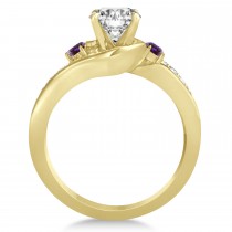 Lab Alexandrite & Diamond Swirl Engagement Ring & Band Bridal Set 18k Yellow Gold 0.58ct