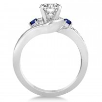 Blue Sapphire & Diamond Swirl Engagement Ring & Band Bridal Set Platinum 0.58ct