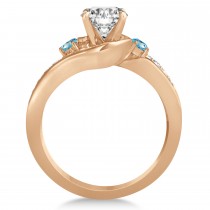 Blue Topaz & Diamond Swirl Engagement Ring & Band Bridal Set 18k Rose Gold 0.58ct