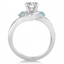 Blue Topaz & Diamond Swirl Engagement Ring & Band Bridal Set 18k White Gold 0.58ct