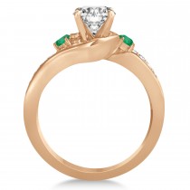 Emerald & Diamond Swirl Engagement Ring & Band Bridal Set 14k Rose Gold 0.58ct