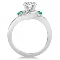 Emerald & Diamond Swirl Engagement Ring & Band Bridal Set 14k White Gold 0.58ct