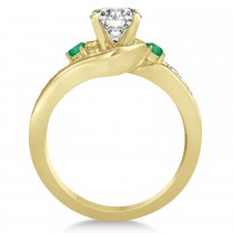 Emerald & Diamond Swirl Engagement Ring & Band Bridal Set 14k Yellow Gold 0.58ct