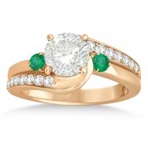 Emerald & Diamond Swirl Engagement Ring & Band Bridal Set 18k Rose Gold 0.58ct