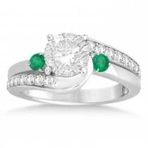 Emerald & Diamond Swirl Engagement Ring & Band Bridal Set 18k White Gold 0.58ct