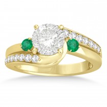 Emerald & Diamond Swirl Engagement Ring & Band Bridal Set 18k Yellow Gold 0.58ct