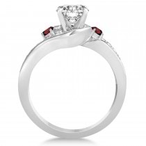 Garnet & Diamond Swirl Engagement Ring & Band Bridal Set 14k White Gold 0.58ct