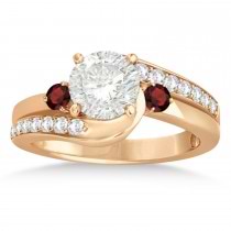 Garnet & Diamond Swirl Engagement Ring & Band Bridal Set 18k Rose Gold 0.58ct