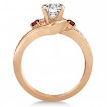 Garnet & Diamond Swirl Engagement Ring & Band Bridal Set 18k Rose Gold 0.58ct