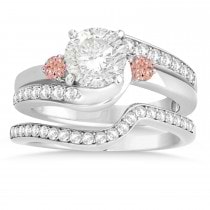 Morganite & Diamond Swirl Engagement Ring & Band Bridal Set 14k White Gold 0.58ct