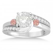 Morganite & Diamond Swirl Engagement Ring & Band Bridal Set 14k White Gold 0.58ct